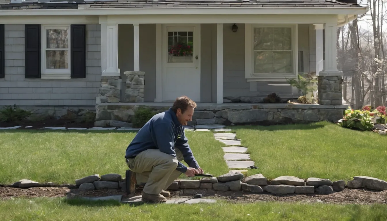 Friendly pest control provider inspecting the stone foundation of an older home in Buena while a homeowner looks on